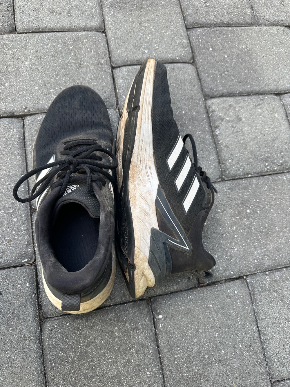 adidas Men’s Black Athletic Shoes with White Stripes